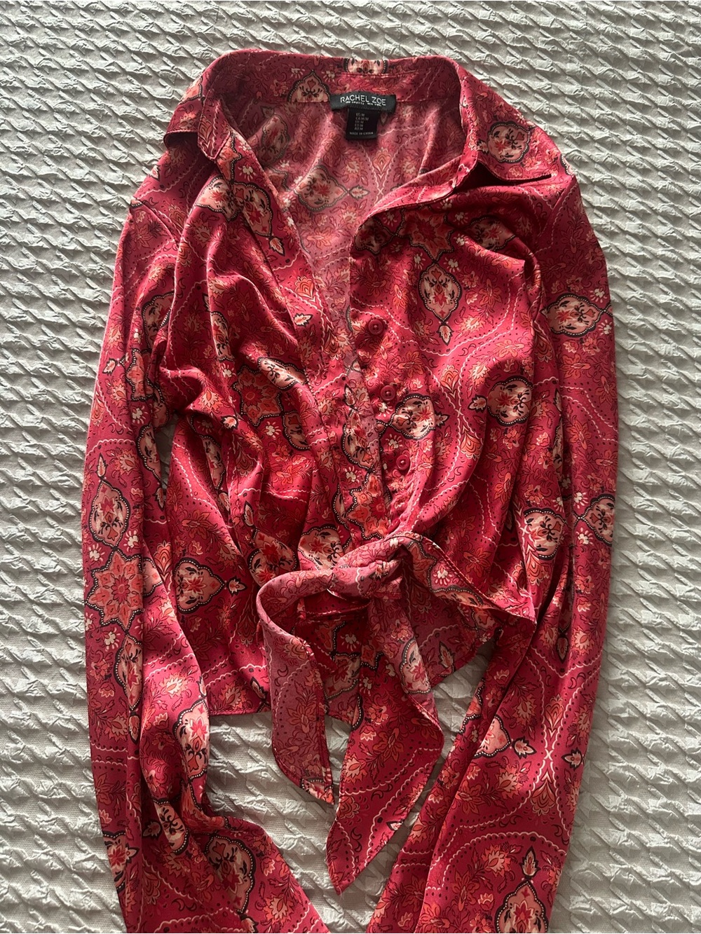 Rachel Zoe Red Paisley Tie-Front Button-Down Shirt